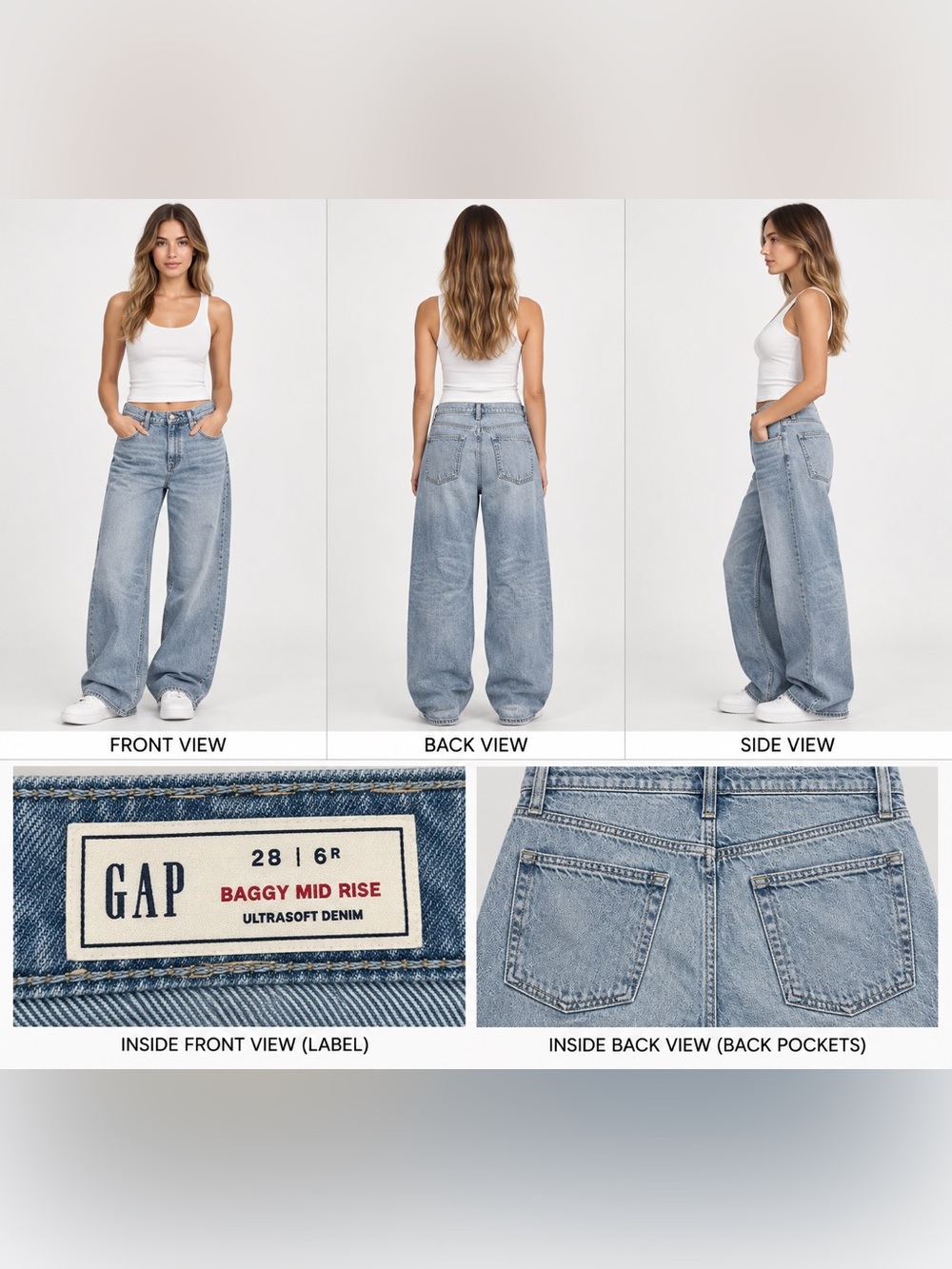 GAP Baggy Mid Rise Jeans Women’s 28/6 Regular Light Wash Wide Leg NWT $79.95